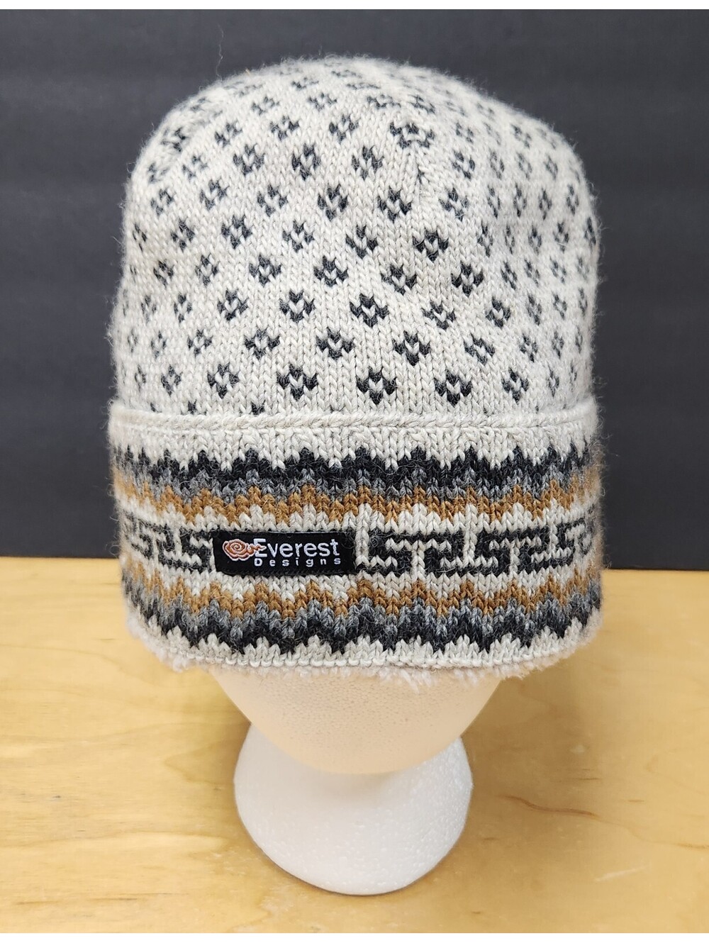 Everest Designs Hand Knit Wool Beanie Hat Fleece Lined Fair Isle Nepal Winter